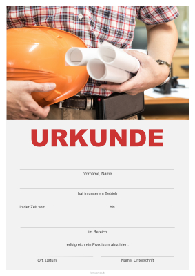 Praktikumsurkunde Ingenieurbüro Urkunde für Praktika im Ingenieurbüro. Praktikumsnachweis im DIN-A4 Hochformat zum Ausdrucken.