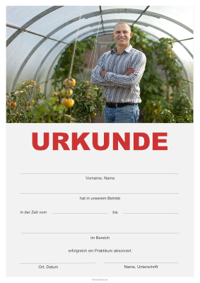 Urkunde für ein Praktikum im landwirtschaftlichen Bereich. Praktikumsurkunde Landwirtschaft als PDF Datei