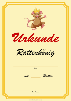 Urkunde für den Rattenkönig, Pudelkönig, goldener Rahmen.