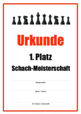 Urkunde Schach-Meisterschaft, alle Steine 3 Urkunden Schach-Meisterschaft mit allen Steinen. 3 Siegerurkunden Platz 1 bis 3.