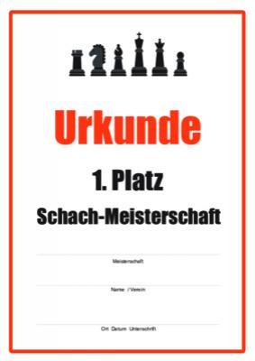 Urkunde Schach-Meisterschaft, Steine schwarz 3 Urkunden Schach-Meisterschaft mit schwarzen Steinen. 3 Siegerurkunden Platz 1 ...