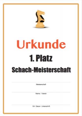 Urkunde Schach-Meisterschaft, Pferd 3 Urkunden Schach-Meisterschaft mit einem Pferd. 3 Siegerurkunden Platz 1 bis 3.