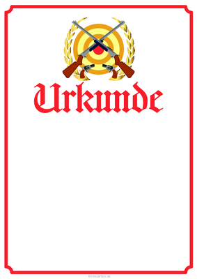 Urkunde Sportschießen, Blanko, Rot II Rote Schießsport-Urkunde, Schießsport mit Zielscheibe oben.