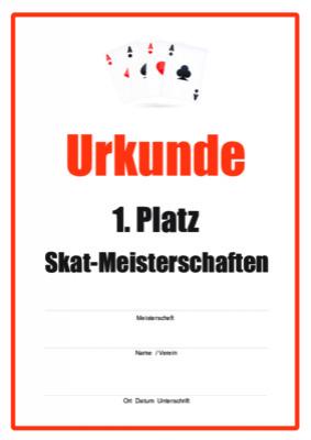 Urkunde Skat-Meisterschaften 2 (3 Stck) - Schach Urkunde, Blanko Siegerurkunde Skat-Meisterschaft. Fr die Pltze 1 bis 3
