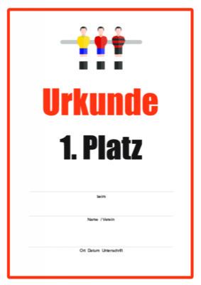 Urkunde Kicker, Tischfußball 3 Kicker-Urkunden, Tischfußball-Urkunden. 3 Siegerurkunden für Platz 1 bis 3.