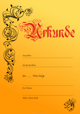 Urkunde Vintage, Platz Vintage Ehrenurkunde für die Platzierung mit Texteindruck. Text: Frau/Herr ... hat bei den/beim ... den ... Platz belegt.. Ort, Datum, Name, Unterschrift