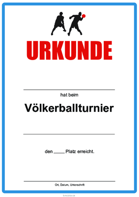 Urkunde Völkerball, Blau Völkerballurkunde, blaue Urkunde für ein Völkerball-Turnier mit Texteindruck.