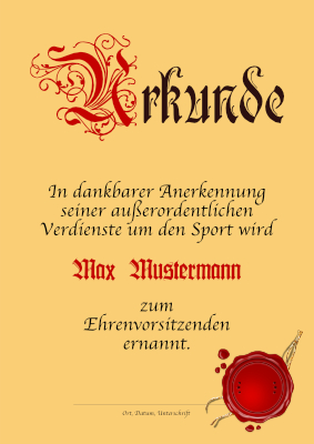 Urkunden Ehrung: Urkunde Ehrenvorsitzenden, Gold. PDF Datei