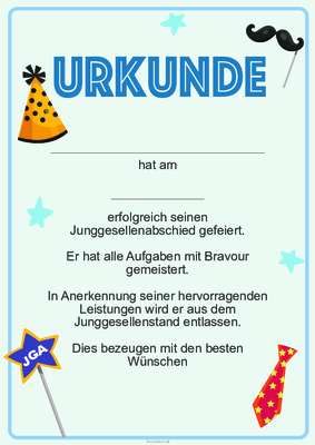 Urkunden Ehrung: Urkunde Junggesellenabschied (Party). PDF Datei