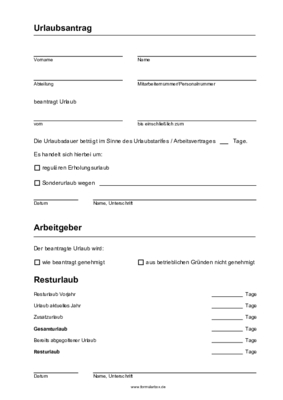 Personal, Bewerber: Urlaubsantrag mit Resturlaub (PDF). PDF Datei