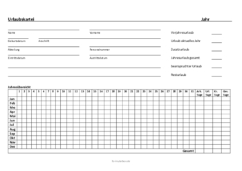 Personal, Bewerber: Urlaubskartei mit Jahresüberblick. PDF Datei