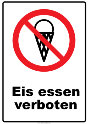 Schilder, Tafeln: Verbotsschild Eis essen verboten. PDF Datei