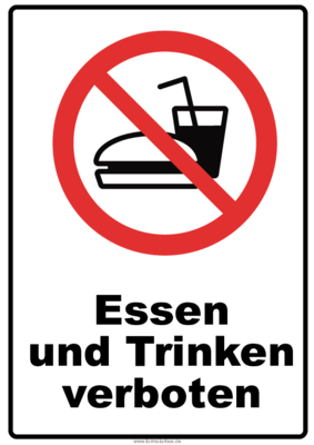 Schilder, Tafeln: Verbotsschild Essen und Trinken verboten. PDF Datei