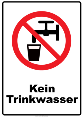 Verbotsschild Kein Trinkwasser 2 Verbotsschilder: Kein Trinkwasser. Je ein Schild im Hochformat und im Querformat.