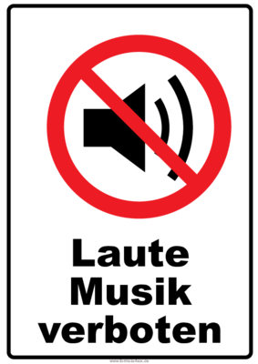 Schilder, Tafeln: Verbotsschild Laute Musik verboten. PDF Datei