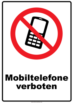 Schilder, Tafeln: Verbotsschild Mobiltelefone verboten. PDF Datei