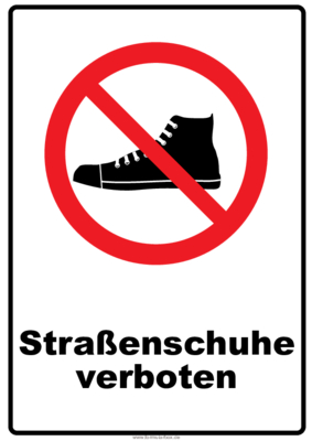Schilder, Tafeln: Verbotsschild Straßenschuhe verboten. PDF Datei