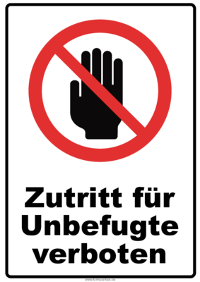 Schilder, Tafeln: Verbotsschild Zutritt für Unbefugte verboten 1. PDF Datei
