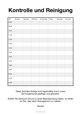 Organisieren, Planen: Reinigungsplan, Toilette, WC. PDF Datei