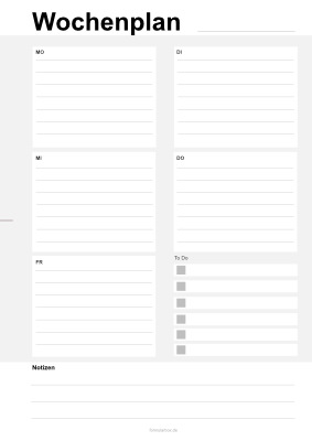 Organisieren, Planen: Wochenplan mit To-Do (Montag bis Freitag). PDF Datei