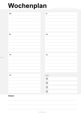 Organisieren, Planen: Wochenplan mit To-Do (Montag bis Sonntag). PDF Datei