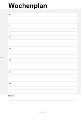 Organisieren, Planen: Wochenplan, Notizen (Montag bis Sonntag) 2. PDF Datei