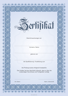 Diplome, Zertifikate: Zertifikat, klassisch in Blau. PDF Datei