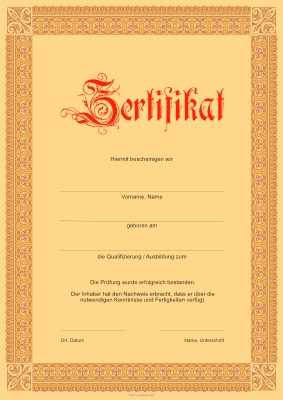 Diplome, Zertifikate: Zertifikat, klassisch in Gold. PDF Datei