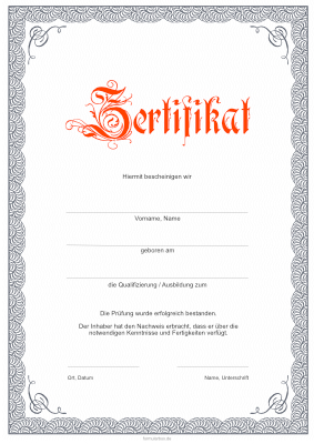 Diplome, Zertifikate: Zertifikat, klassisch in Rot und Grau. PDF Datei