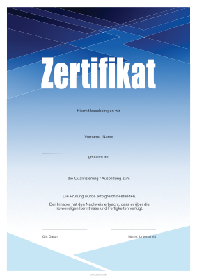 Zertifikat, modern in Blau und Wei - Modernes Zertifikat in Blau und Wei.