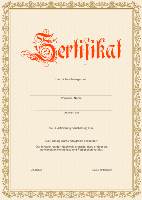 Diplome, Zertifikate: Zertifikat, klassisch in Gold und Rot. PDF Datei