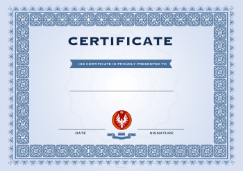 Zertifikat, Certificate klassisch (Blau) Klassisches Zertifikat in Blau im Querformat. Englischer Texteindruck.