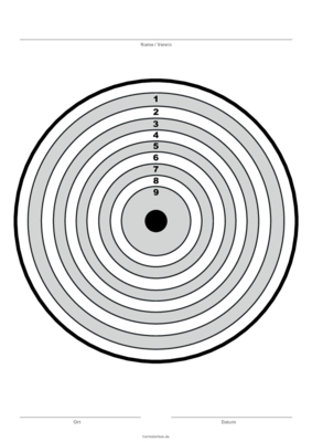 Vereine, Mannschaften: Zielscheibe Schwarz, Grau (Ziffern). PDF Datei