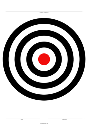 Zielscheibe Rot, Schwarz, 7 Ringe Zielscheibe 7 Ringe, Rot, Schwarz mit 6 Ringen im Hochformat. Vorlage in der Größe DIN-A4 oder DIN-A5.