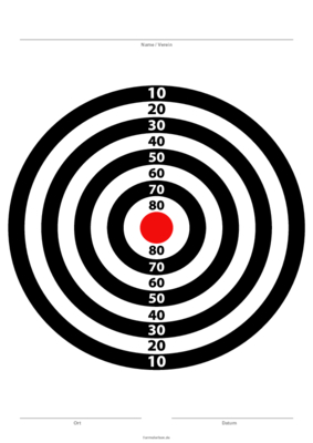Zielscheibe 90 Schwarz, Rot Zielscheibe 90 Schwarz, Rot im Hochformat. Zielscheibe in der Größe DIN-A4 oder DIN-A5.