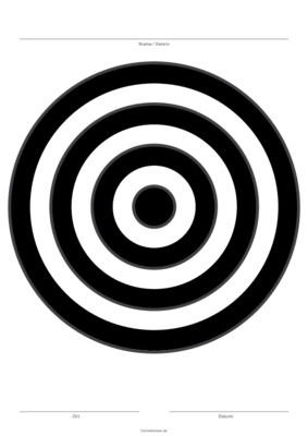 Zielscheibe Schwarz-Weiß, 6 Ringe Zielscheibe Schwarz, Weiß, 6 Ringe im Hochformat. Vorlage in der Größe DIN-A4 oder DIN-A5.