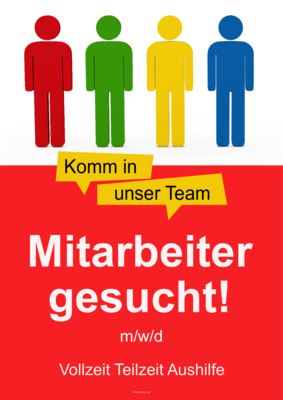 Personal, Bewerber: Plakat Mitarbeiter, Teilzeit, Aushilfe gesucht (Grafik). PDF Datei