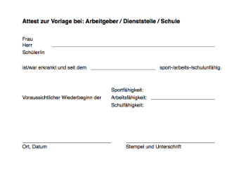 Ärztliches Attest - Formular: Ärztliches Attest im Querformat.