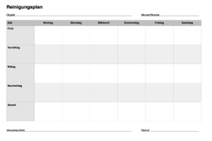 Organisieren, Planen: Reinigungsplan Mo.-Sa. mit Tageszeiten (PDF). PDF Datei