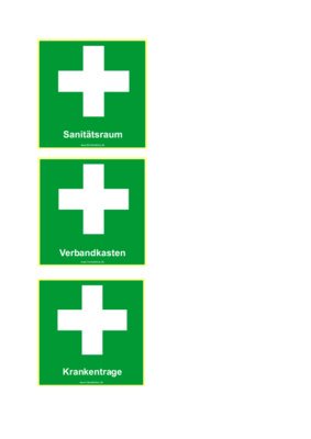 Schilder, Tafeln: Rettungsschilder, Sanitätsraum. PDF Datei