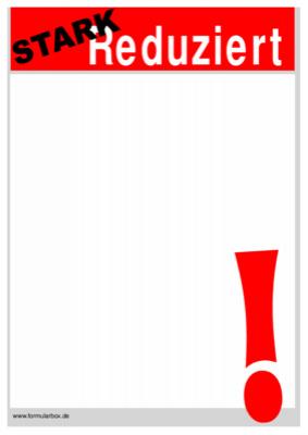 Schild, Plakat Stark reduziert Werbeschild, Verkaufsschild Stark reduziert für den Handel.
