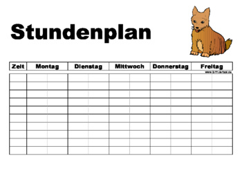 Stundenplan mit Hund - Stundenplan Vorlage für die Schule mit Hunde Motiv im Querformat.