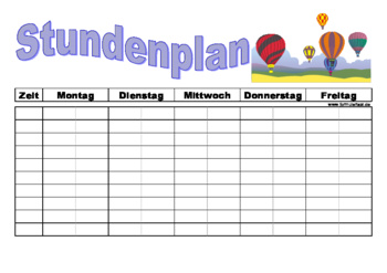 Stundenplan mit Ballon - Stundenplan Vorlage für die Schule mit Ballon Motiv im Querformat.