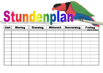 Beruf, Schule, Kita: Stundenplan mit Papagei. PDF Datei