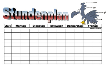 Stundenplan mit Vogel - Stundenplan Vorlage für die Schule mit Vogel Motiv im Querformat.