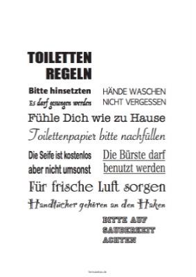 Zitate, Texte, Schilder: Schild, Toilettenregeln. PDF Datei