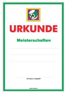 Urkunde Billard, Meisterschaften 1 - Blanko Billard Urkunde für Meisterschaften mit Billard Kugel.