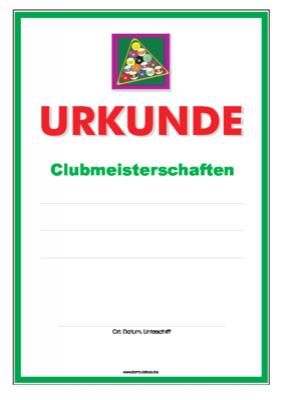 Urkunde Billard, Clubmeisterschaften 3 - Blanko Billard-Urkunde für Clubmeisterschaften mit Triangel.