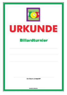 Urkunden Sportarten: Urkunde Billard, Turnier 2. PDF Datei