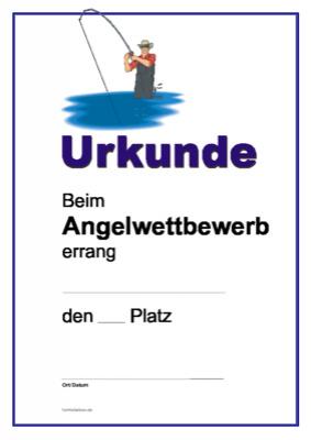 Urkunde Angeln, Wettbewerb - Siegerurkunde, Urkunde für einen Angelwettbewerb.